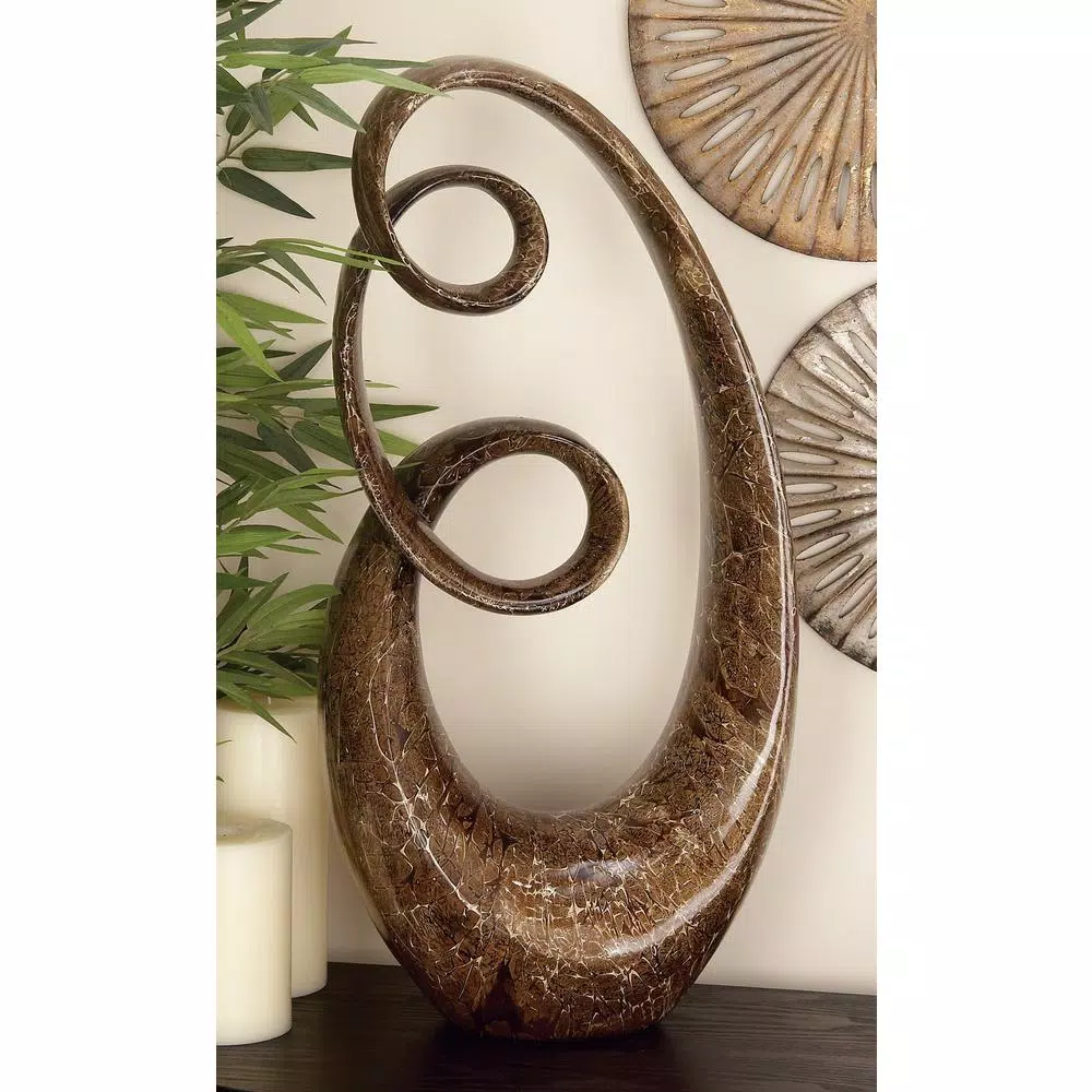 LITTON LANE 31 in. x 15 in. Abstract Polystone Sculpture with Brown Patina Finish