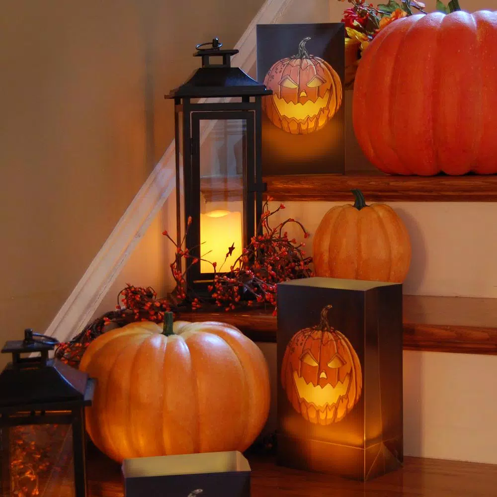 LUMABASE 11 in. Jack-O'-Lantern LED Battery Operated Luminaria Kit - Set of 12