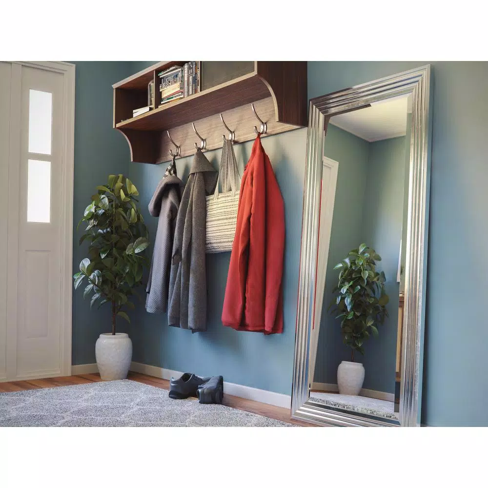 Kenroy Home Lyonesse 66 in. Oversized Chrome Composite Beveled Glass Floor Leaner Mirror with Hooks