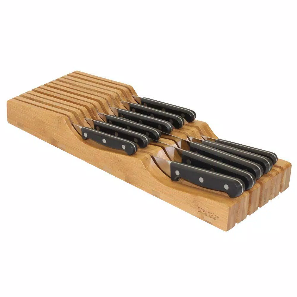 Oceanstar Bamboo In-Drawer Knife Organizer, 11-Slot Wavy Design, Natural