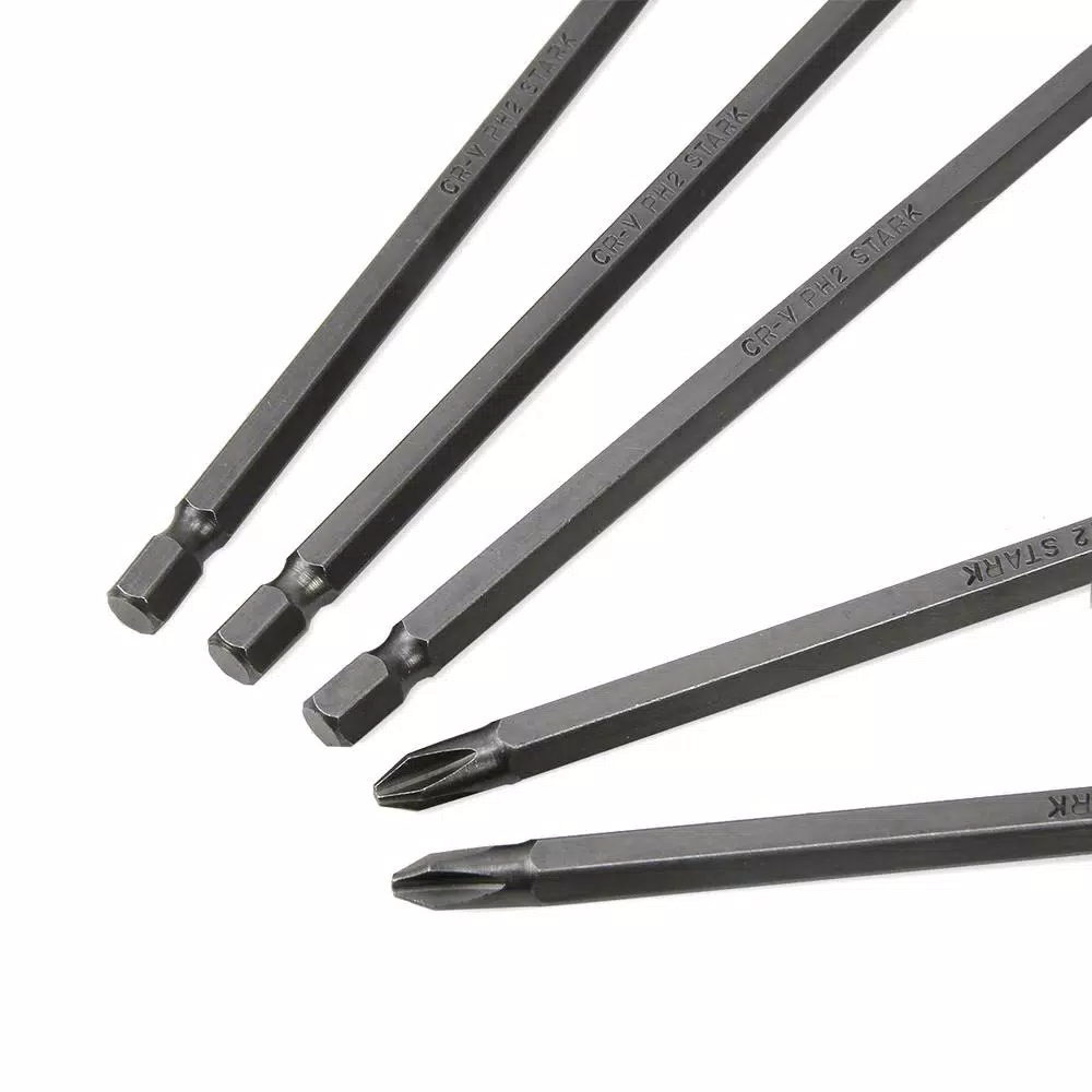 STARK USA Stark 6 in. Phillips Screwdriver Bit Set, Extra-Long Magnetic S2 Steel Bits, 1/4 in. Hex Shank (5-Pack)