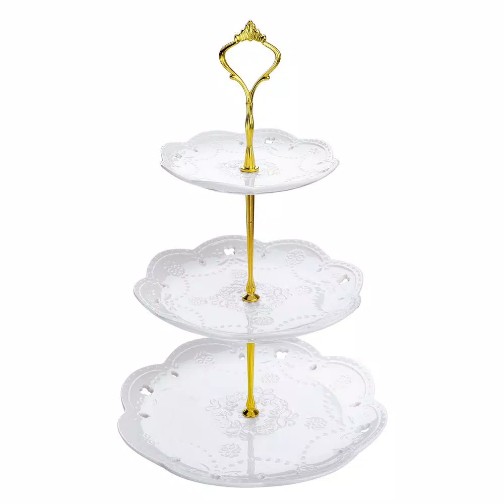 MALACASA 3-Tiered White Porcelain Cupcake Tower Stand - Round Dessert & Appetizer Serving Stand