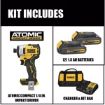 DEWALT 20V MAX ATOMIC 1/4 in. Compact Brushless Cordless Impact Driver Kit with (2) 1.3 Ah Batteries, Charger & Bag thumbnail 2