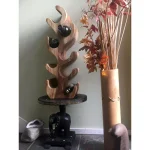 MGP Hand-Carved Suar Wood Wine Rack - 8 Bottle Capacity Solid Monkey Pod Wood Tabletop Stand thumbnail 3