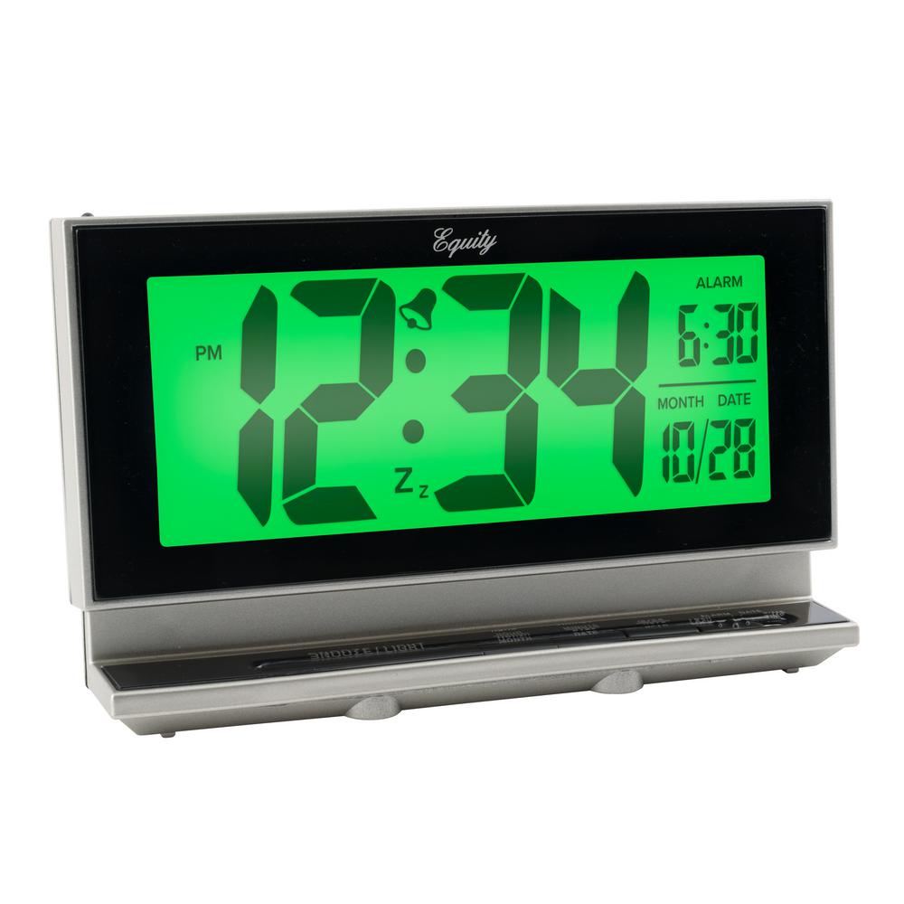 Equity by La Crosse Large 2 in. LCD Digital Alarm Table Clock with Night Vision Technology - Silver