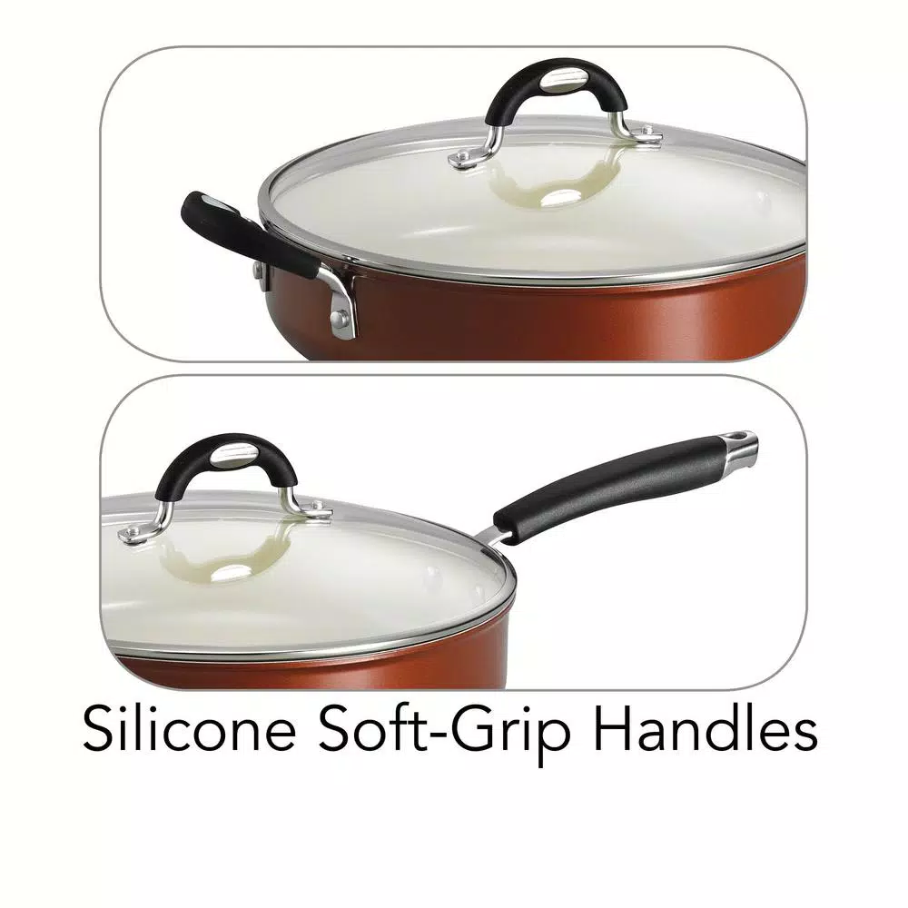 Tramontina Gourmet Deluxe 11 in. Aluminum Ceramic Nonstick Skillet with Glass Lid, Copper