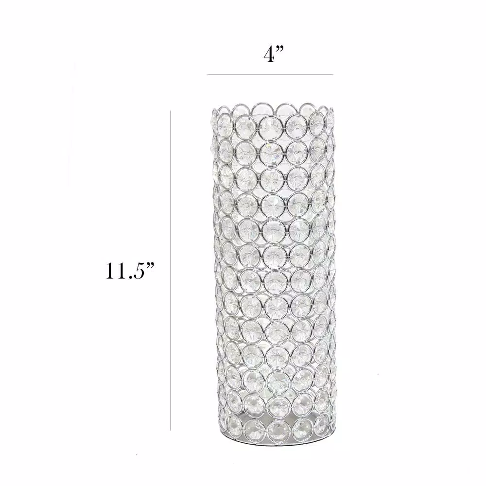 Elegant Designs 11.25 in. Chrome and K5 Crystal Cylinder Decorative Table Vase