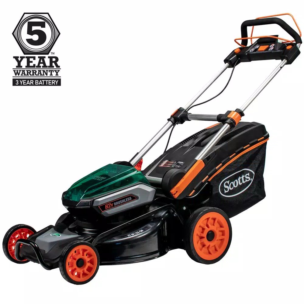 Scotts 21 in. 62V Cordless Self-Propelled Lithium-Ion Lawn Mower with Dual Batteries and Charger