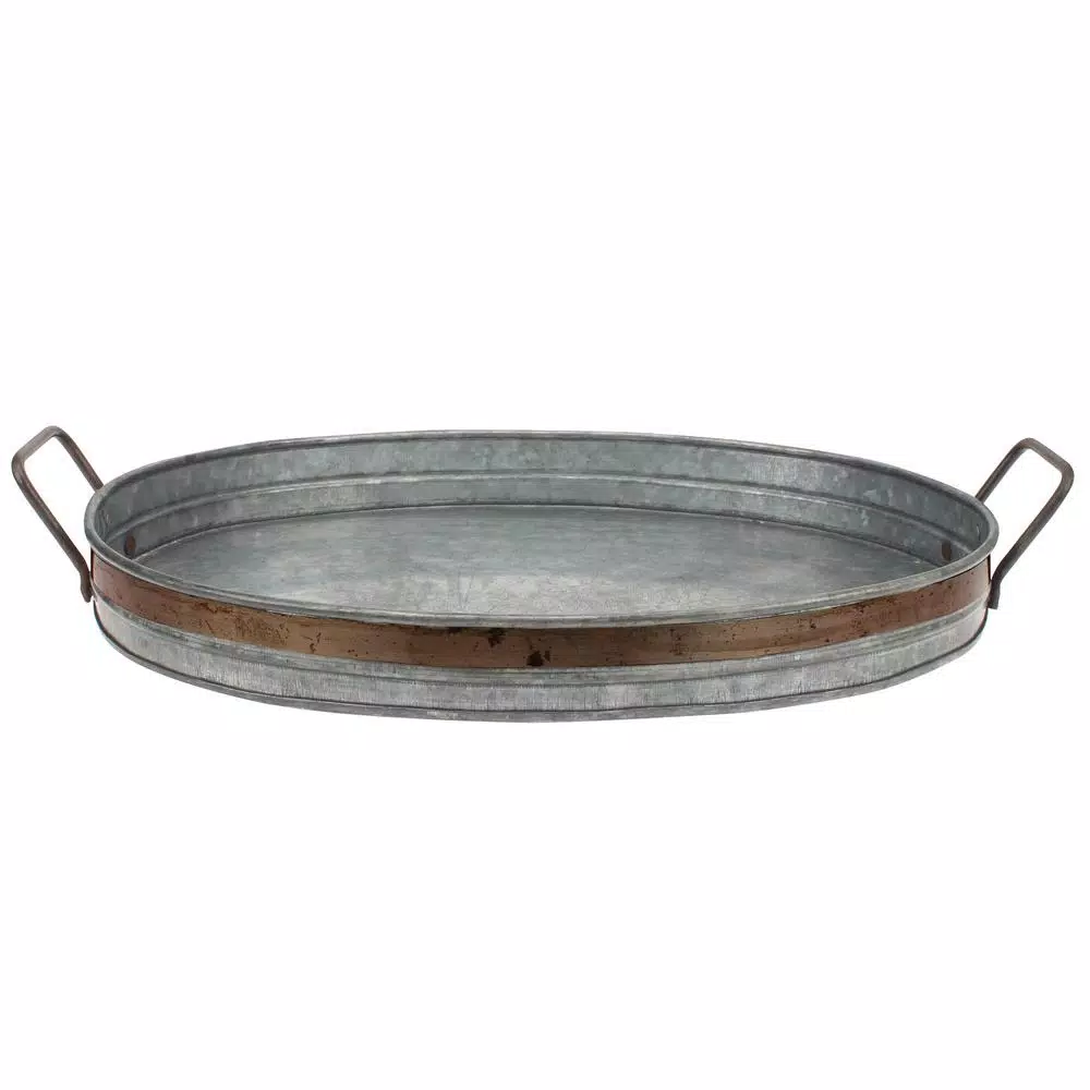 Stonebriar Collection Stonebriar Rustic Galvanized Metal Serving Tray with Distressed Rust Trim