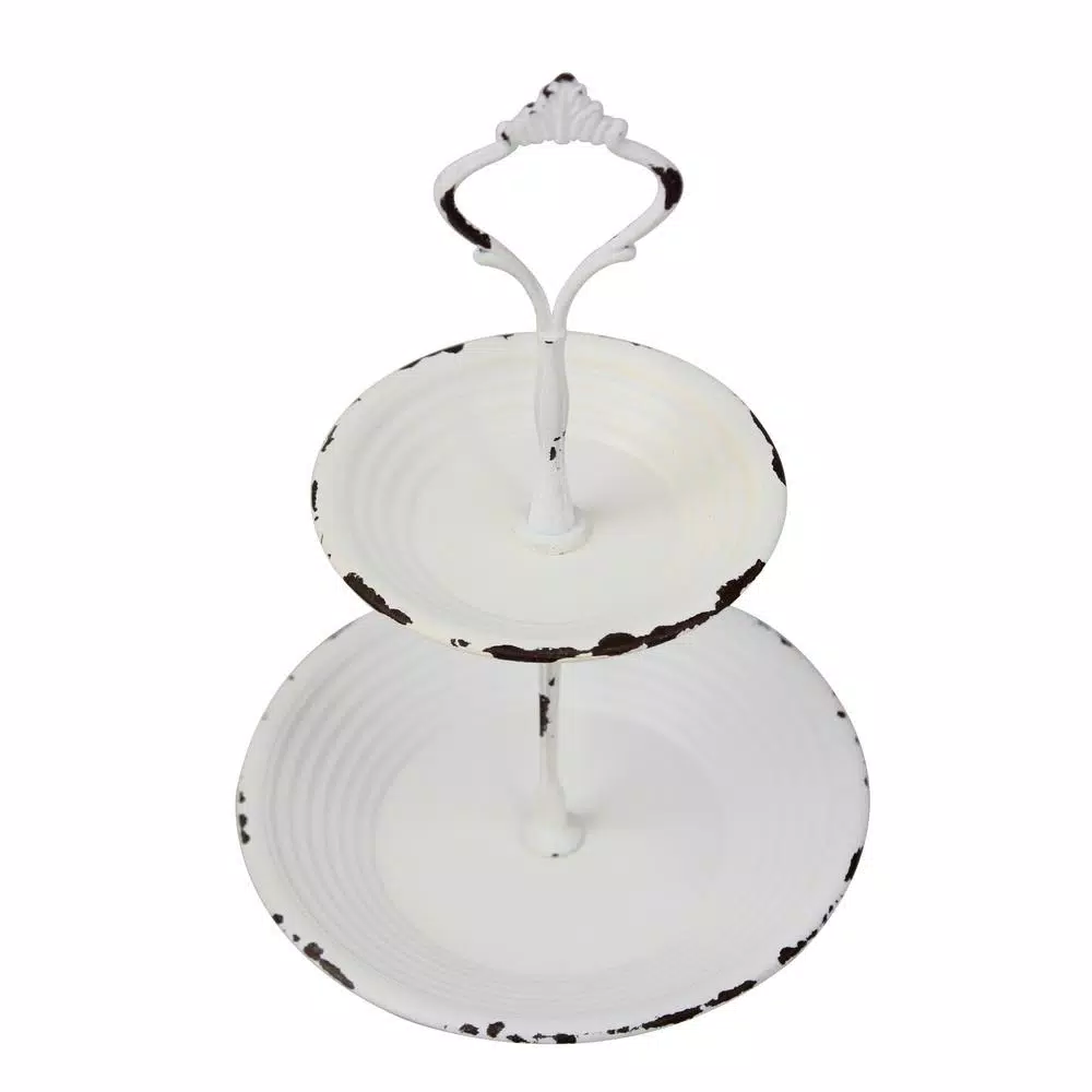Stonebriar Collection Stonebriar Shabby Chic Worn White 2-Tier Metal Serving Tray