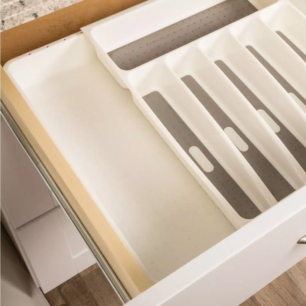 Real Solutions for Real Life Expandable White Plastic Utility Drawer Organizer Tray with 8 Compartments