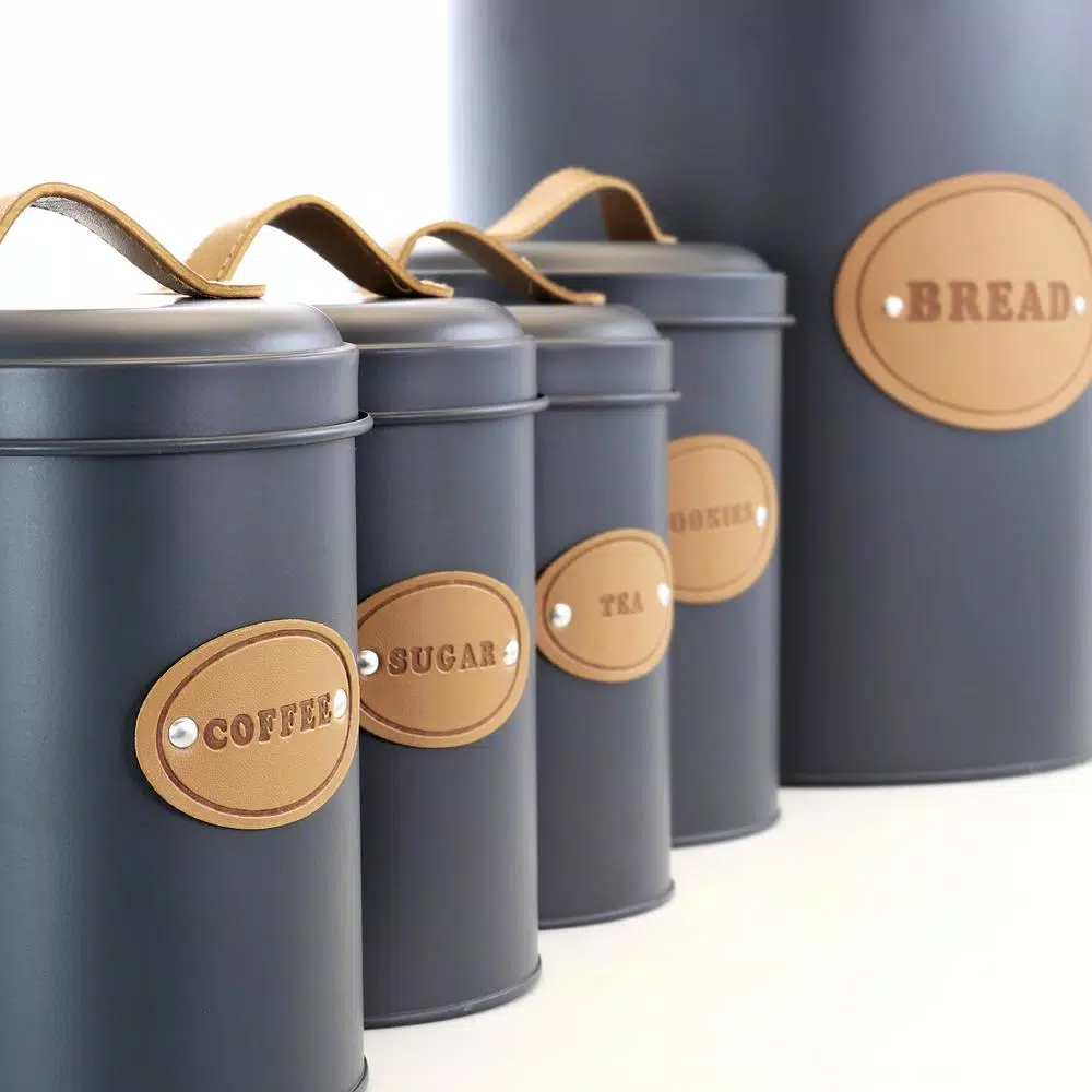 MegaChef 5-Piece Metal Kitchen Canister Set with Lids, Gray