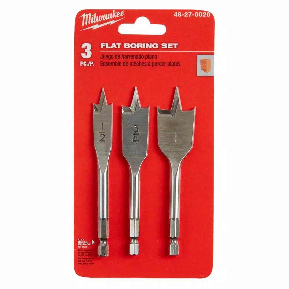 Milwaukee 3-Piece Stubby High Speed Steel Spade Bit Set