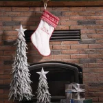 Glitzhome 21 in. White Fleece Christmas Stocking with Red Trim - Merry Christmas Design thumbnail 7