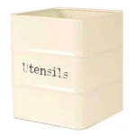 Home Basics Ivory Tin Utensil Holder with Distressed Vintage Design thumbnail 1