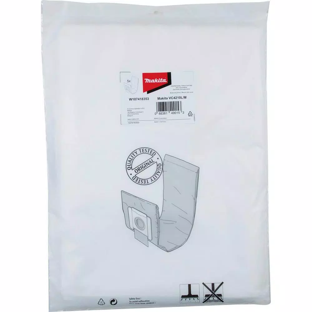 Makita Fleece Filter Bags for VC4210 Wet/Dry HEPA Dust Extractor (5-Pack)
