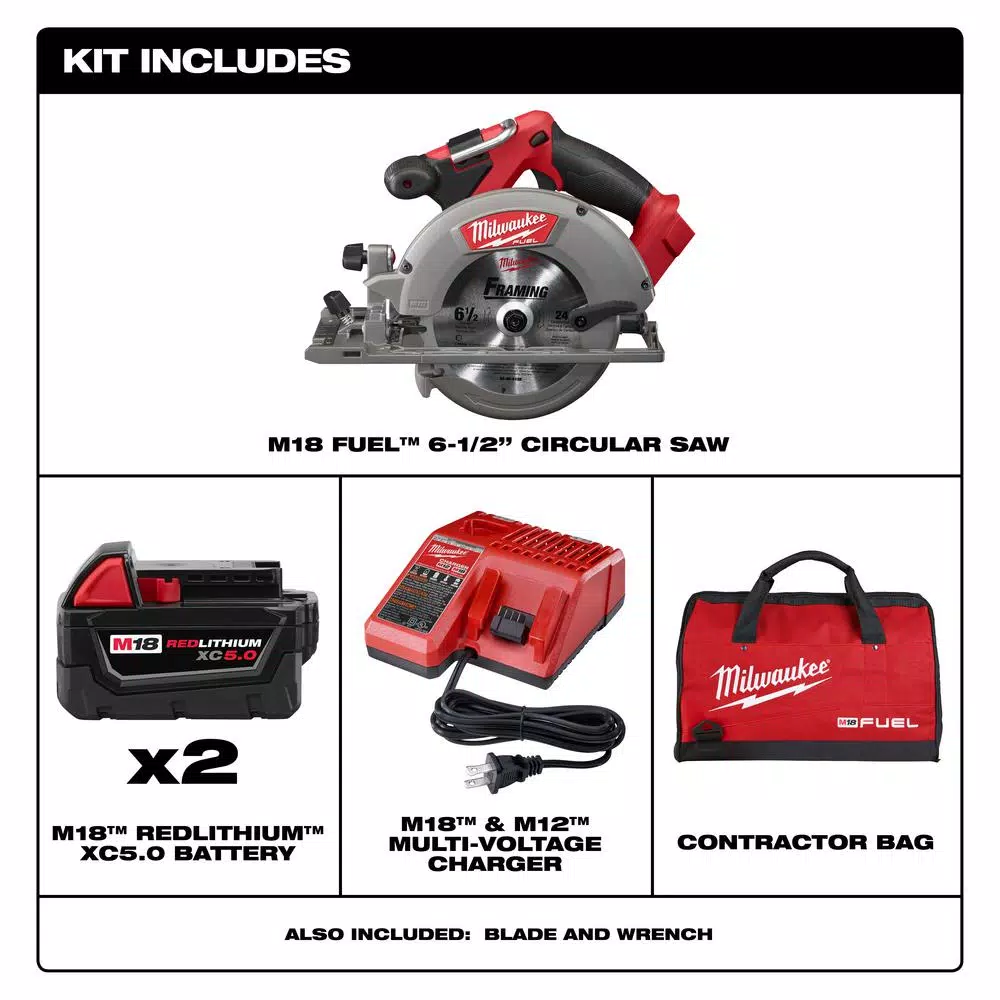 Milwaukee M18 FUEL 6-1/2 in. Brushless Cordless Circular Saw Kit with (2) 5.0 Ah Batteries & Charger