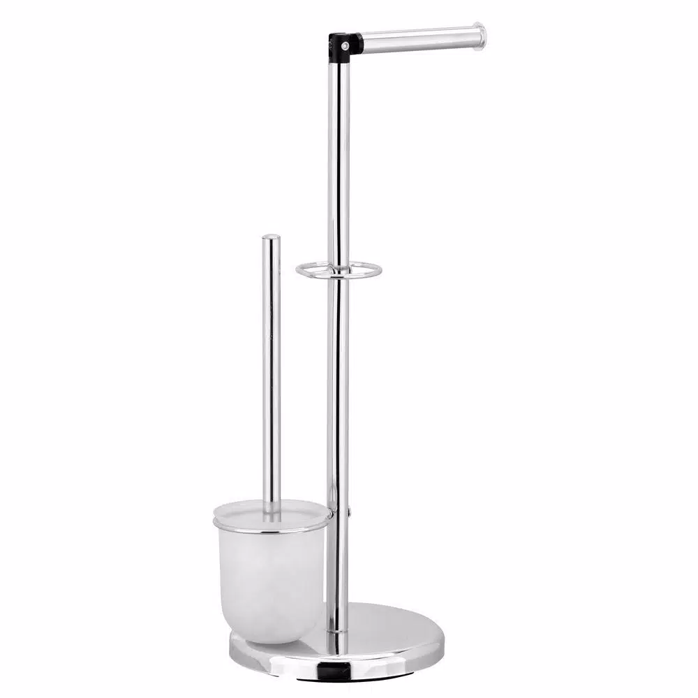 Furinno Urinno Wayar Toilet Paper Holder with Brush Stand, Freestanding Chrome Silver