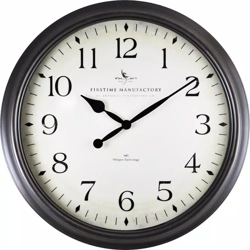 FirsTime 20 in. Avery Whisper Wall Clock - Oil Rubbed Bronze, Non-Ticking