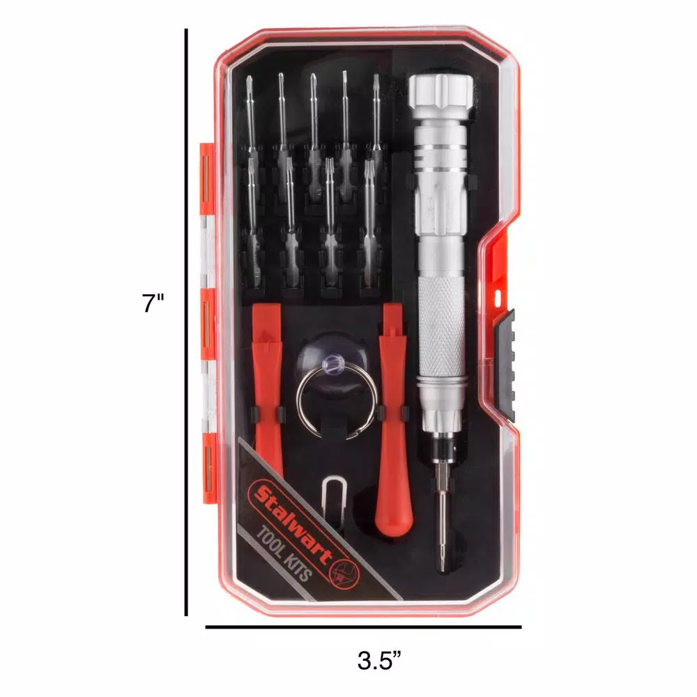 Stalwart 15-Piece Repair Tech Tool Kit with Precision Screwdrivers and Carrying Case