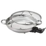 AROMA Gourmet 132 sq. in. Stainless Steel Electric Skillet with Tempered Glass Lid thumbnail 1