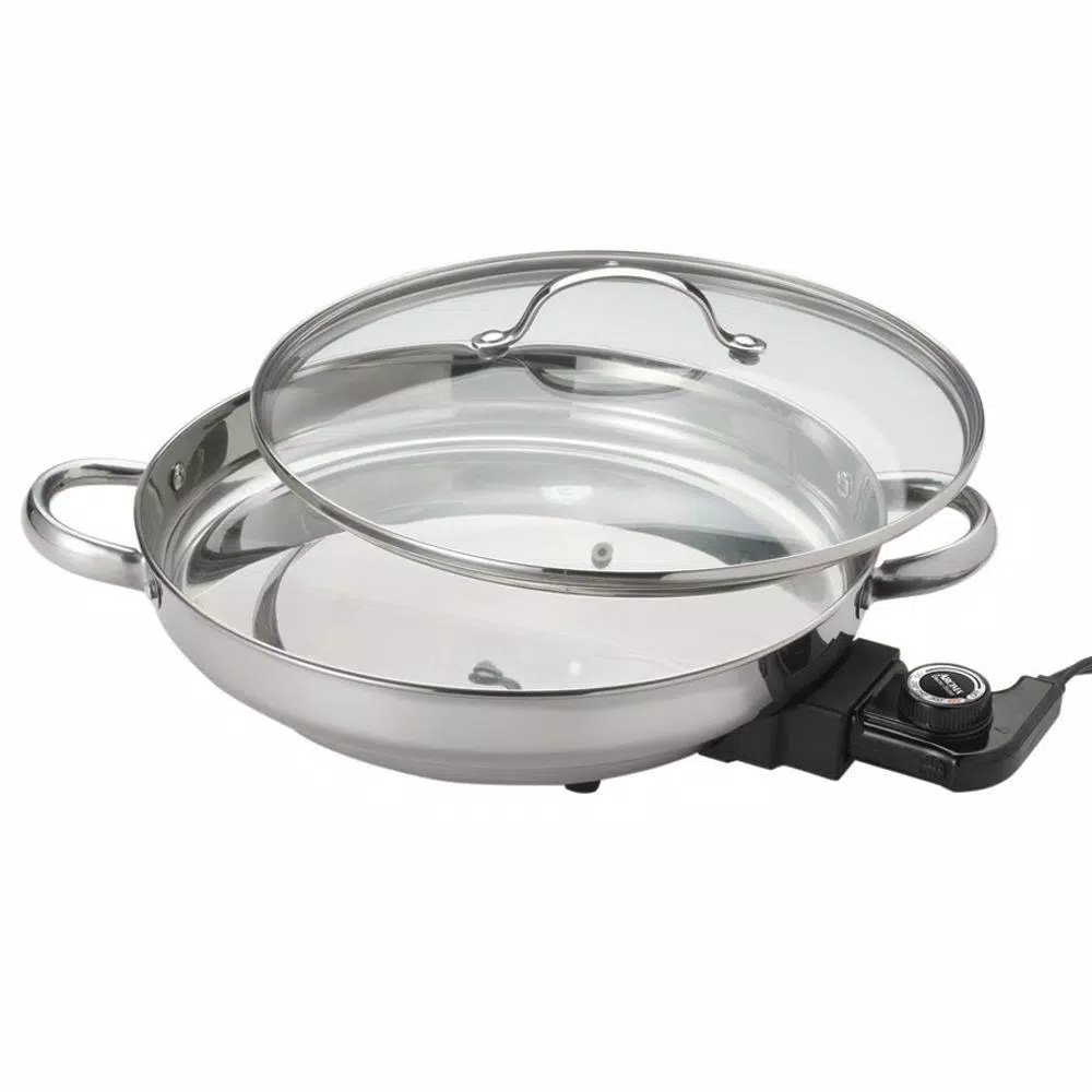AROMA Gourmet 132 sq. in. Stainless Steel Electric Skillet with Tempered Glass Lid