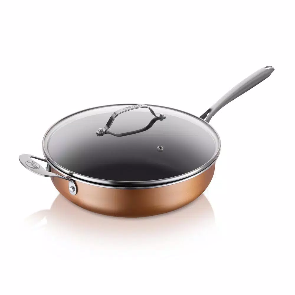 Gotham Steel 5.5 qt. Aluminum Non-Stick Deep Saute Pan with Glass Lid