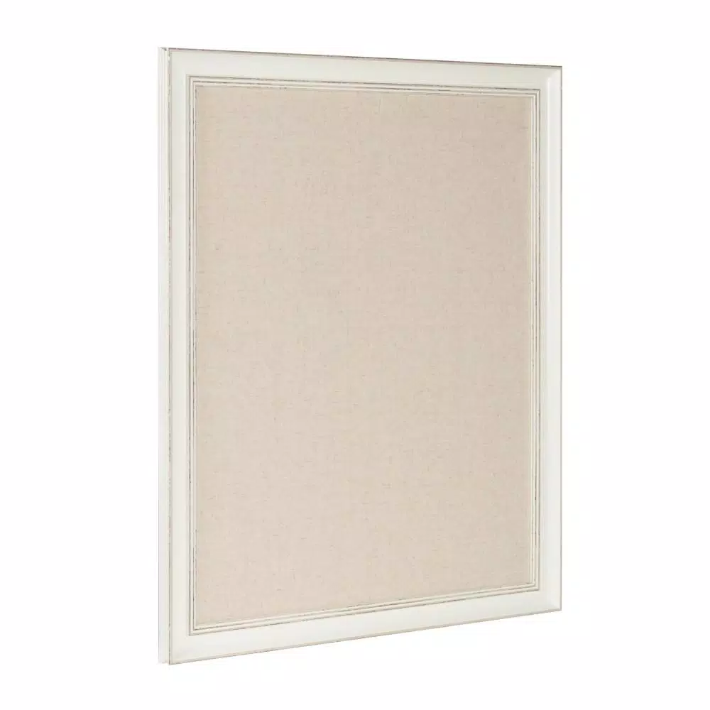 DesignOvation Macon Fabric Pinboard Memo Board - Framed White Linen Bulletin Board