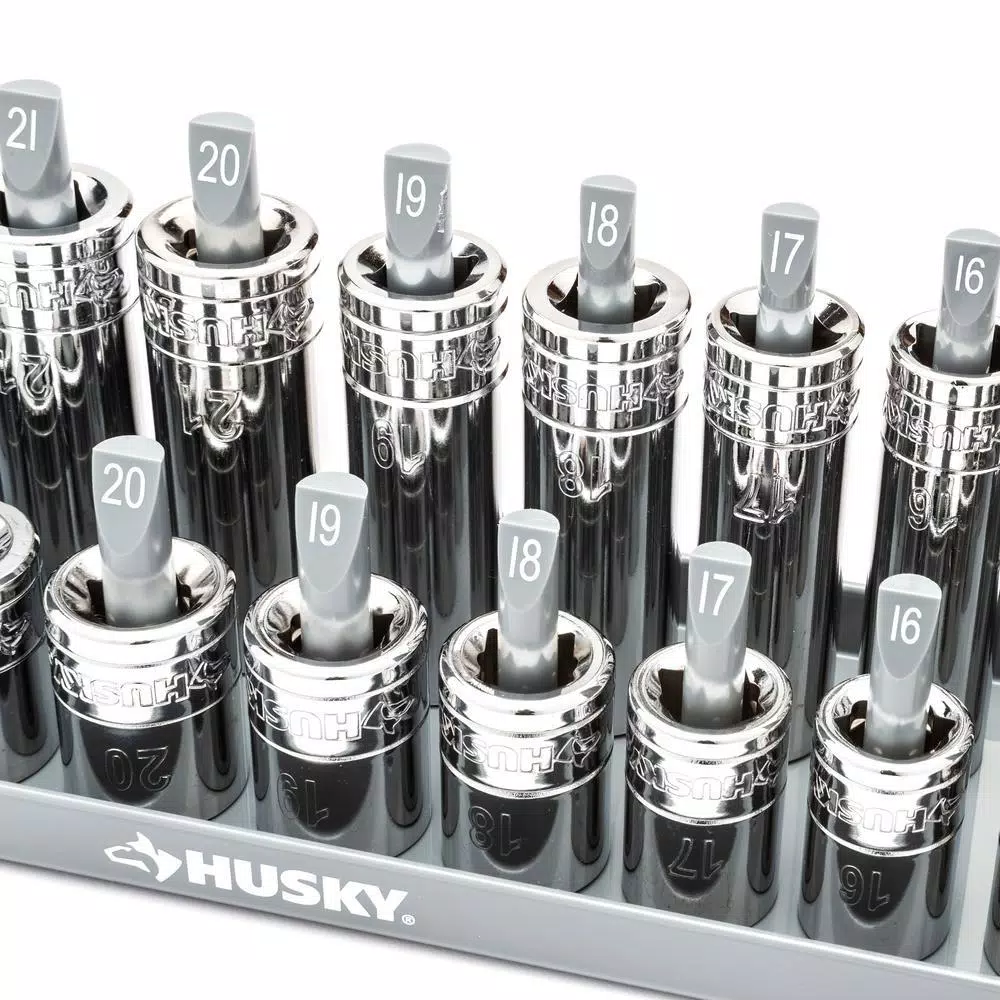 Husky 6-Piece SAE and Metric Socket Rack Set for 1/4 in., 3/8 in., and 1/2 in. Drives