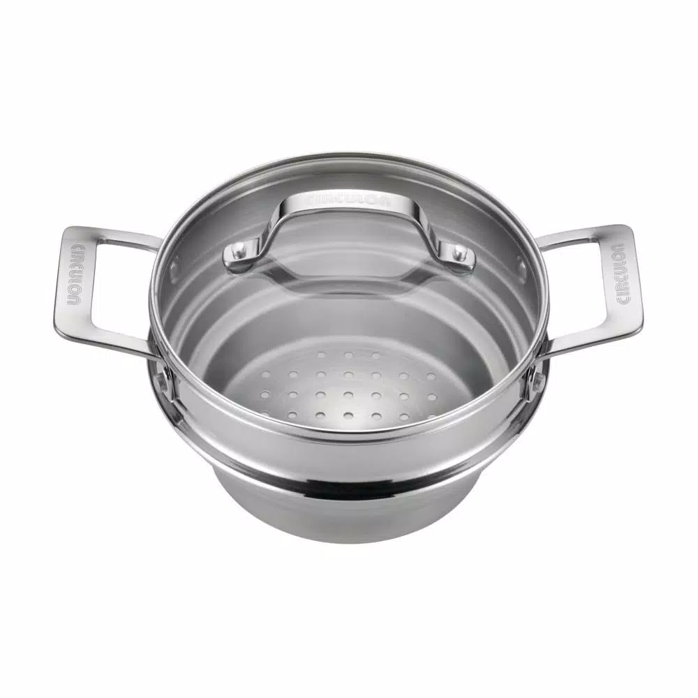 Circulon Stainless Steel Universal Stovetop Steamer Set with Glass Lid, 2 qt.