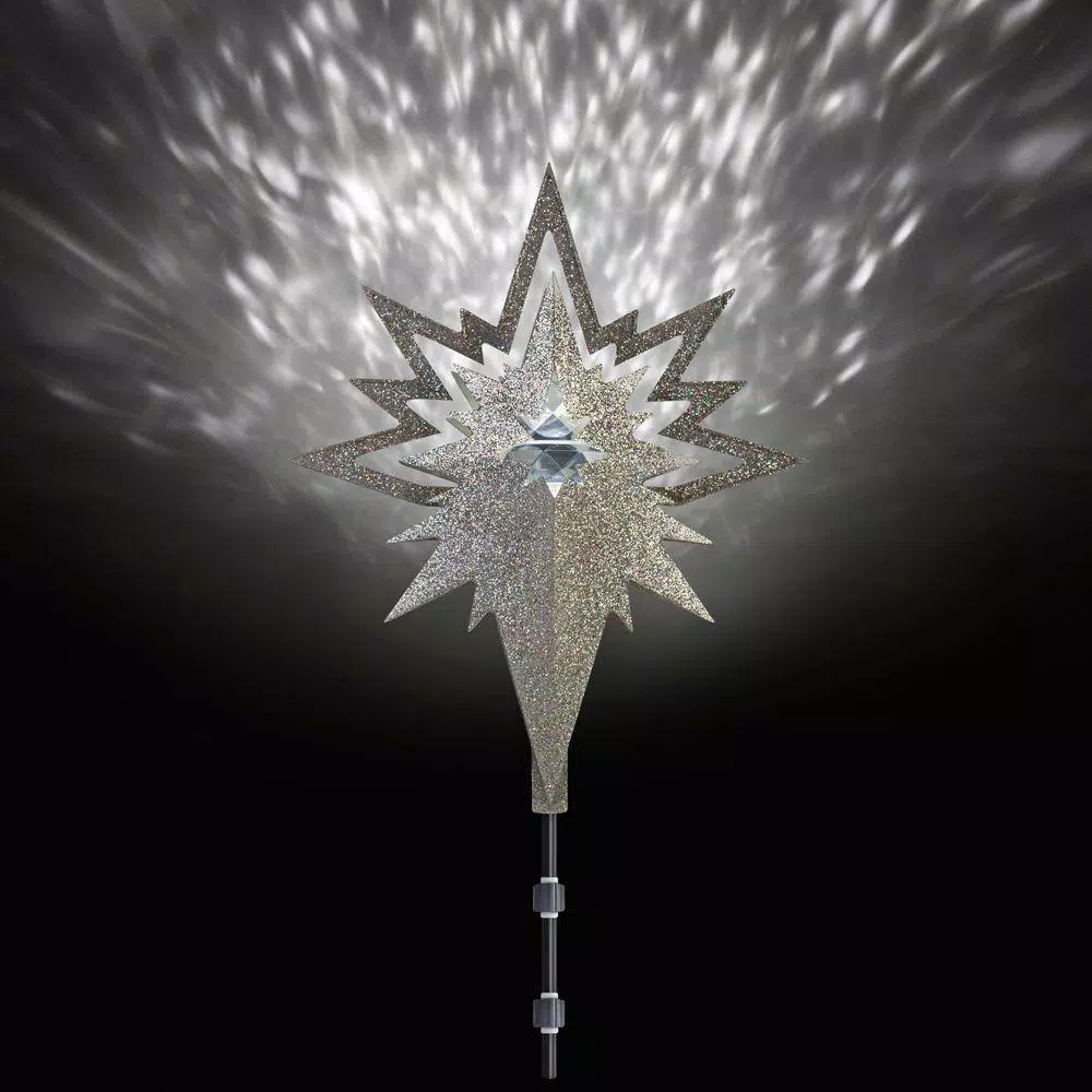 LightShow 18.50 in. Lighted Kaleidoscope Projection Tree Topper, Silver