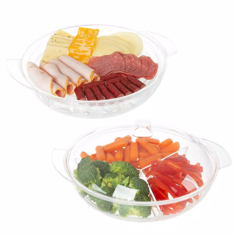 Classic Cuisine Cold Veggie Tray Serving Platter with Cooling Compartment and Domed Lid, 6-Piece Set