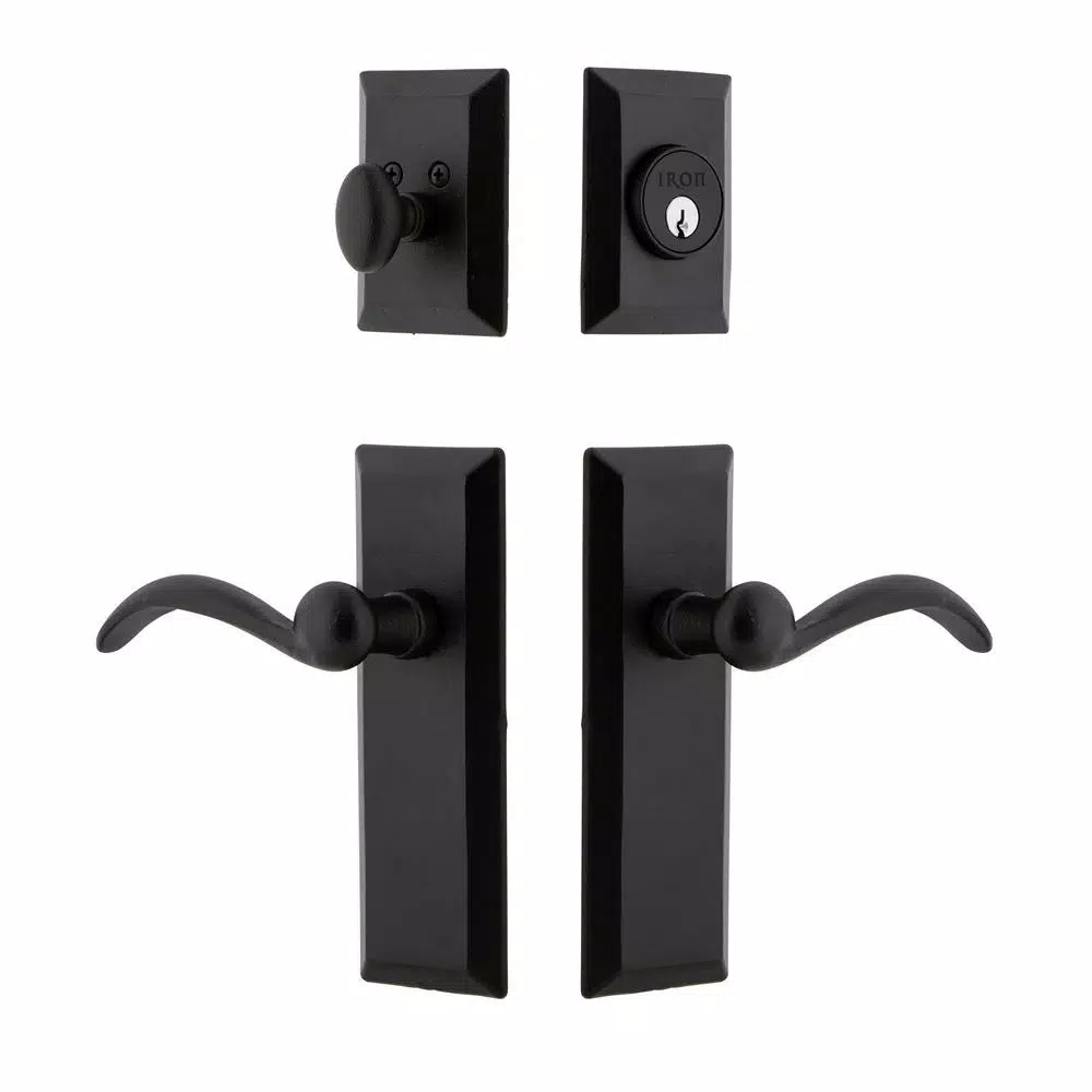 Unbranded Keep Black Iron Long Plate Handleset Combo with Tine Door Lever
