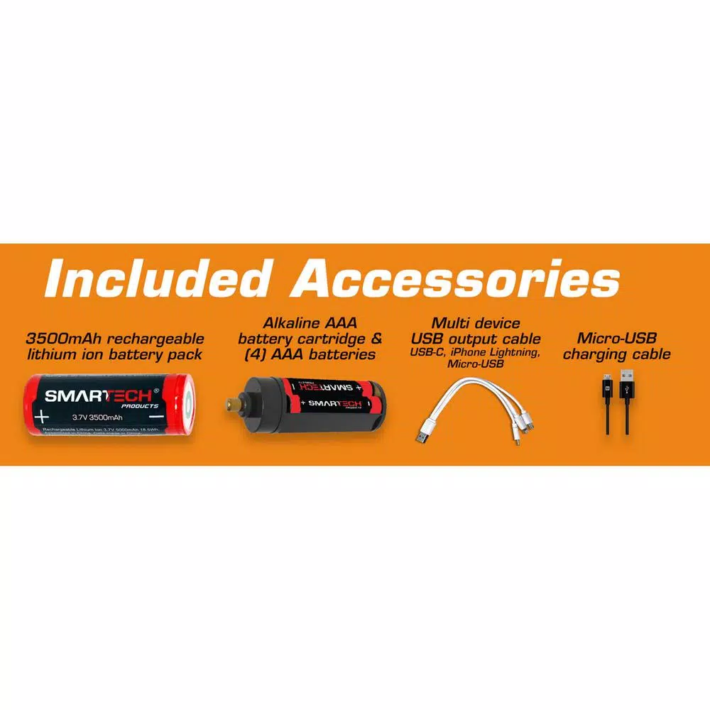 Smartech Products HGR-1000 1000 Lumens Dual Powered Rechargeable LED Flashlight and 3500 mAh Power Bank