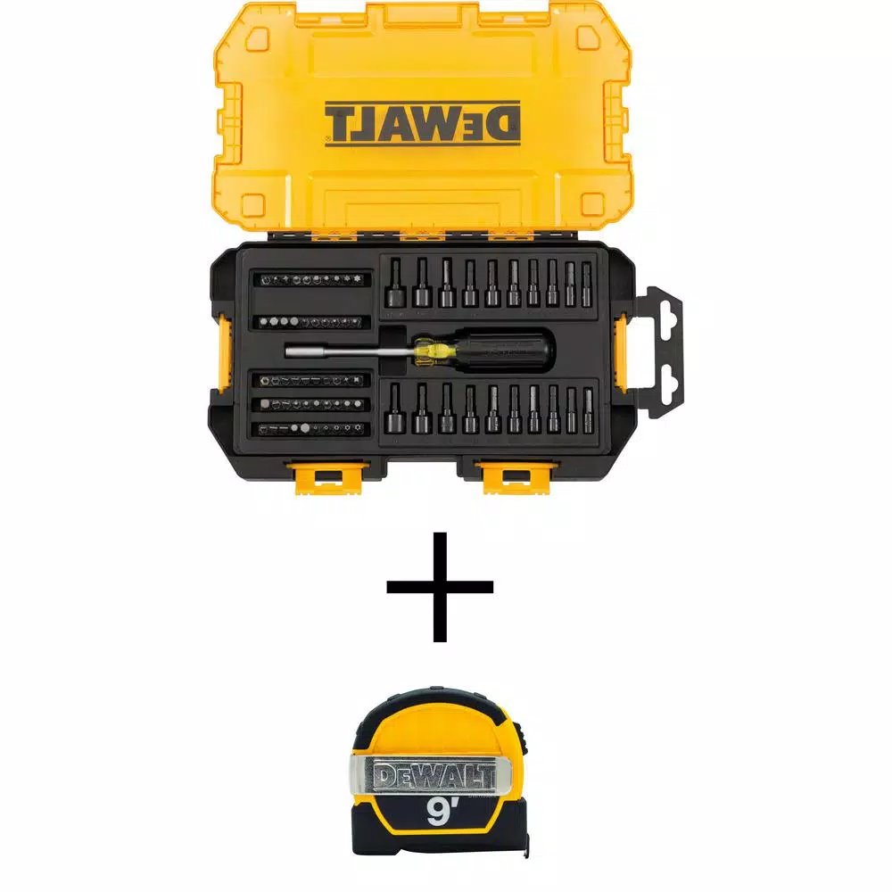 DEWALT 70-Piece 1/4 in. Multi-Bit and Nut Driver Set with Bonus 9 ft. Tape Measure