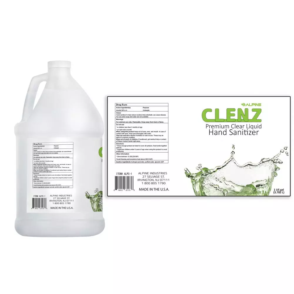 Alpine Industries Clenz Commercial Instant Liquid Hand Sanitizer, 80% Alcohol, 1 Gallon (4-Pack)