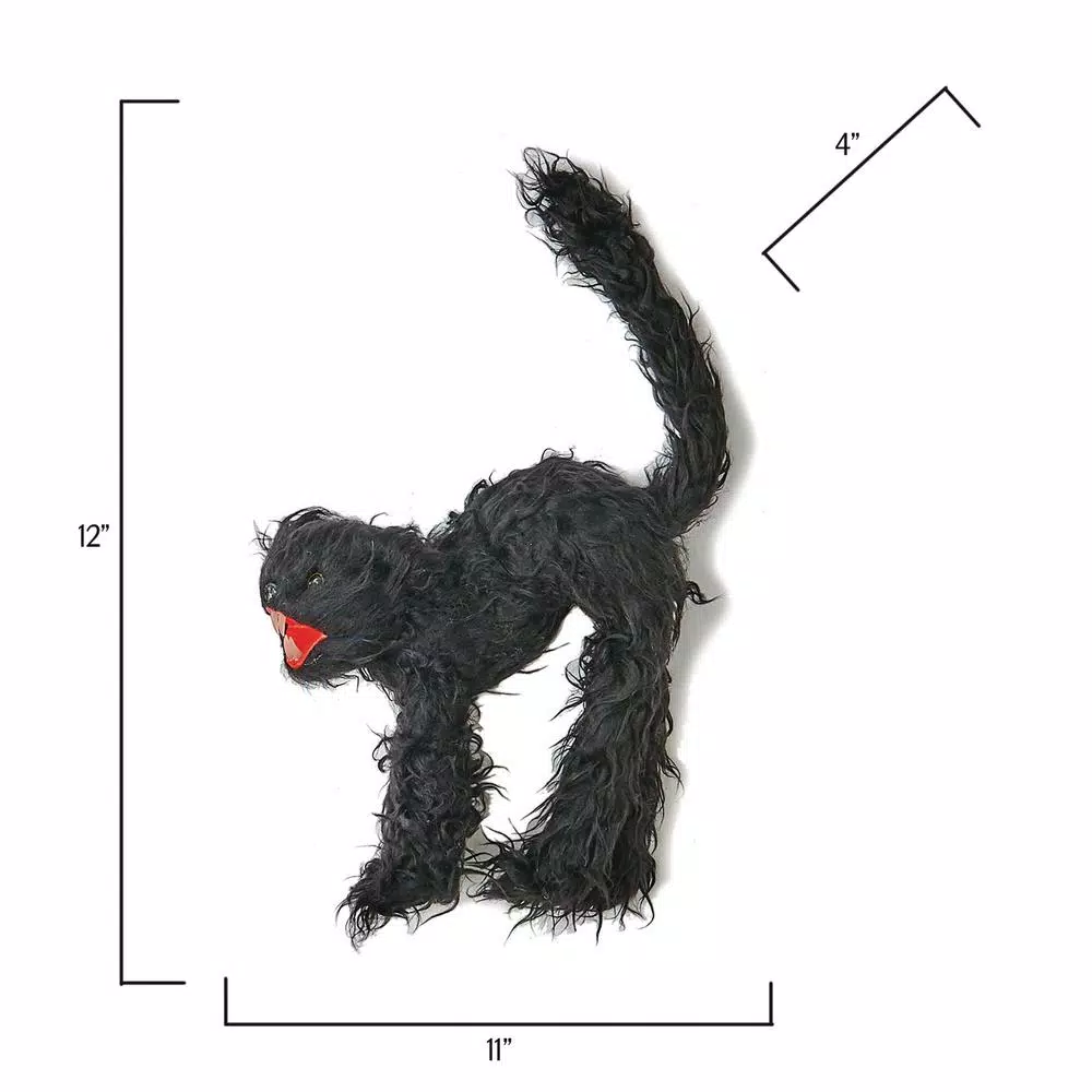 Worth Imports 12 in. Black Scary Fury Cat Set of 2 - Realistic Halloween Tabletop Decor