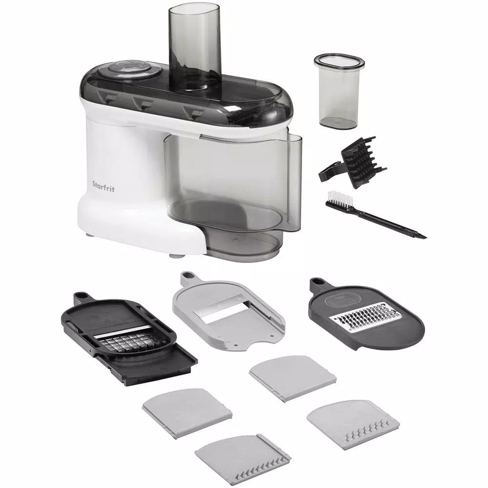 Starfrit Electric Mandoline Slicer, 7-in-1 Vegetable and Fruit Slicer, White