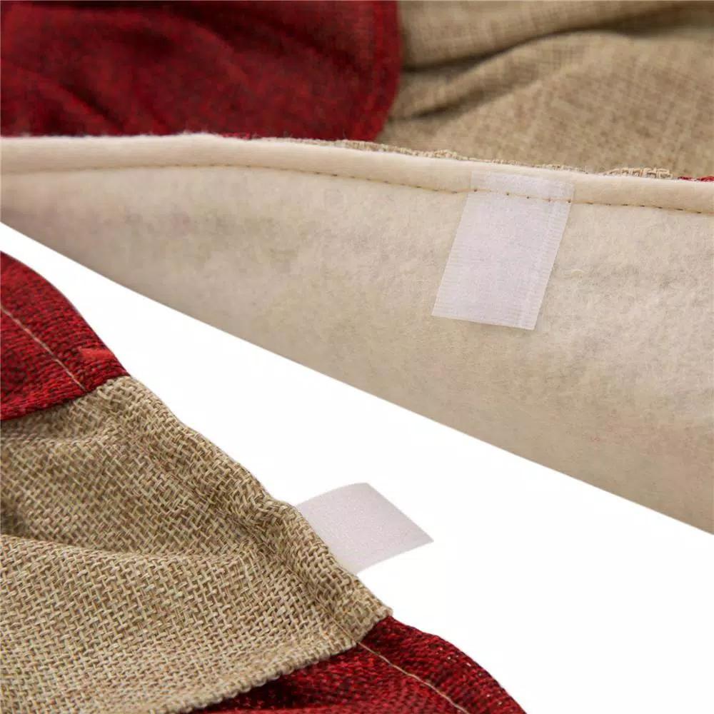 Glitzhome 48 in. Faux Burlap Christmas Tree Skirt - Red and Brown Striped Holiday Decor