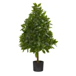 Nearly Natural 3 ft. Sweet Bay Cone Topiary Artificial Tree with Planter thumbnail 1