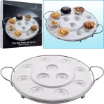 Godinger Two-Tier White Porcelain Serving Tray with Chrome Frame for Eggs, Muffins, or Cupcakes thumbnail 2