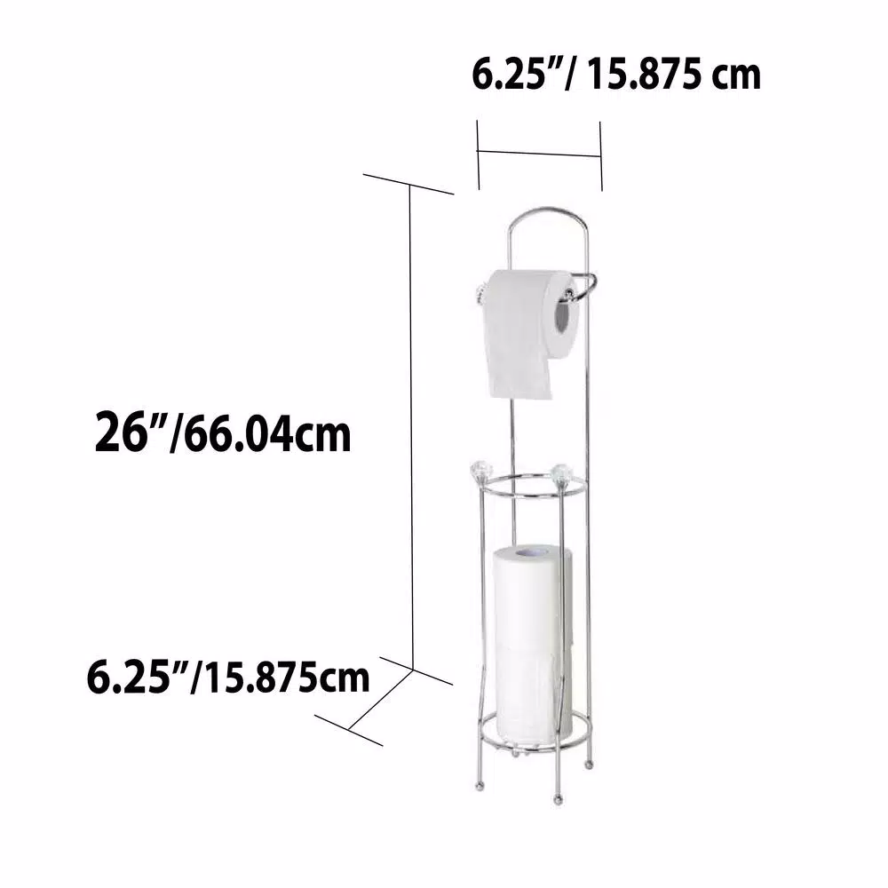 Home Basics Bath Tissue Reserve Freestanding Toilet Paper Holder, Chrome (3-Pack)