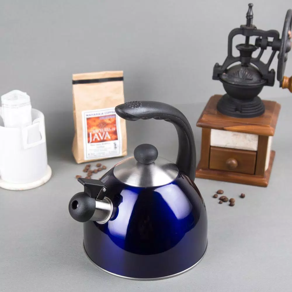 Creative Home Rhapsody 2.1 Qt. Stainless Steel Whistling Tea Kettle, Metallic Blue
