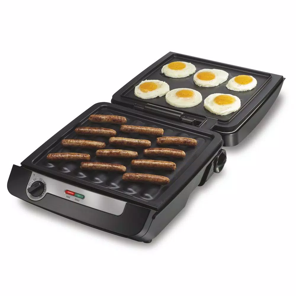 Hamilton Beach 3-in-1 MultiGrill Indoor Grill, Griddle, and Bacon Cooker, 200 sq. in. Nonstick Surface, Black