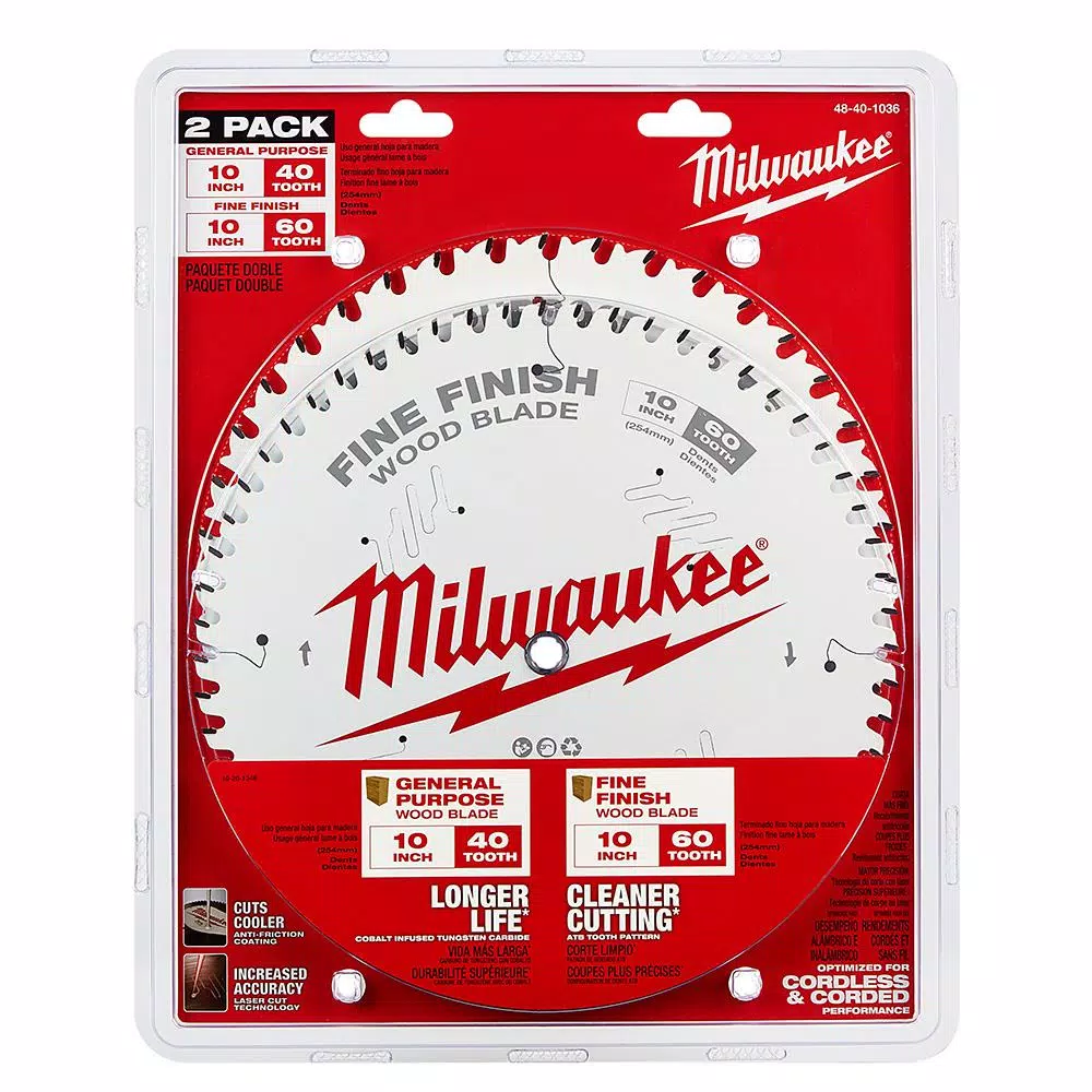 Milwaukee 10 in. Circular Saw Blade 2-Pack, 40-Tooth & 60-Tooth Carbide Blades
