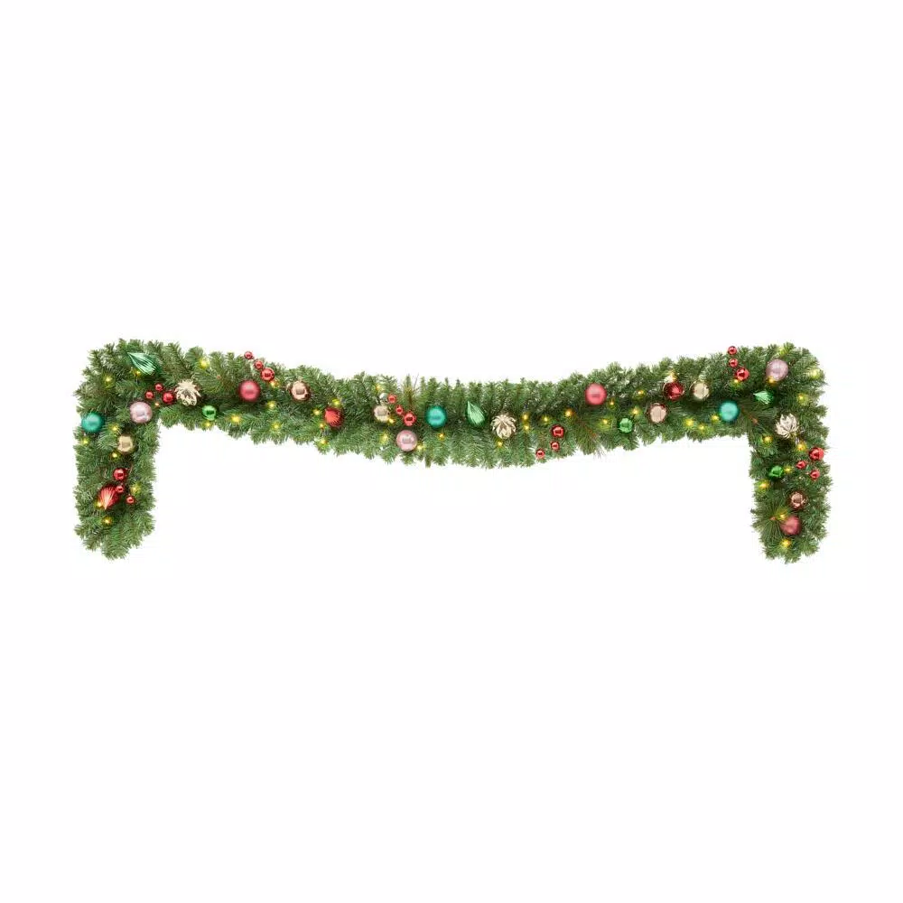 Home Accents Holiday 9 ft. Fantasleigh Pre-Lit LED Artificial Christmas Garland with Ornaments