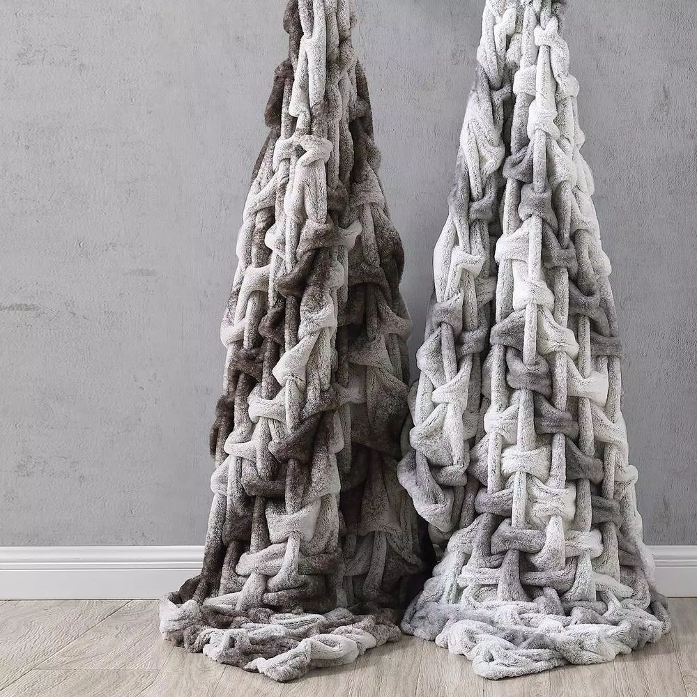 MODERN THREADS Amrapur Overseas Faux Fur Braided Throw with Flannel Reverse, 50 in. x 60 in., Taupe