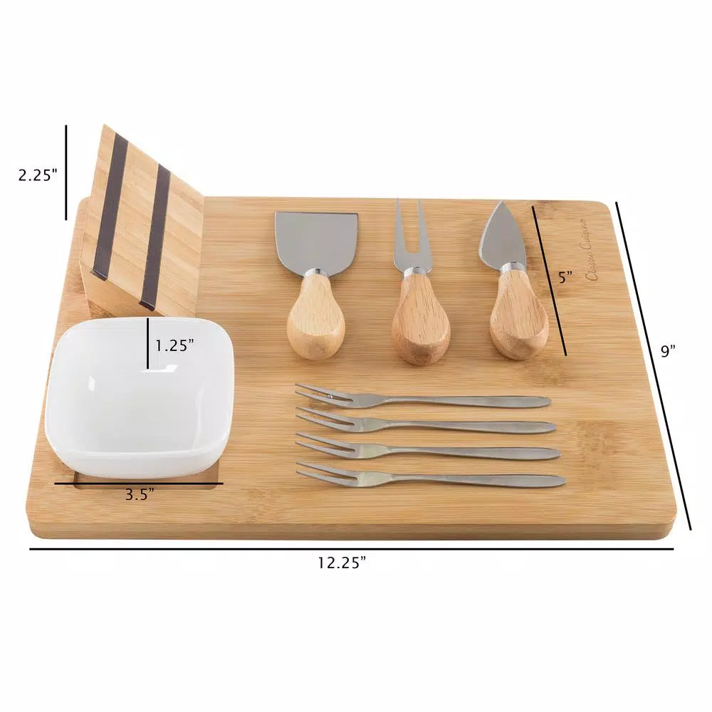 Classic Cuisine 9-Piece Bamboo Cheese Board Set with Stainless Steel Cutlery