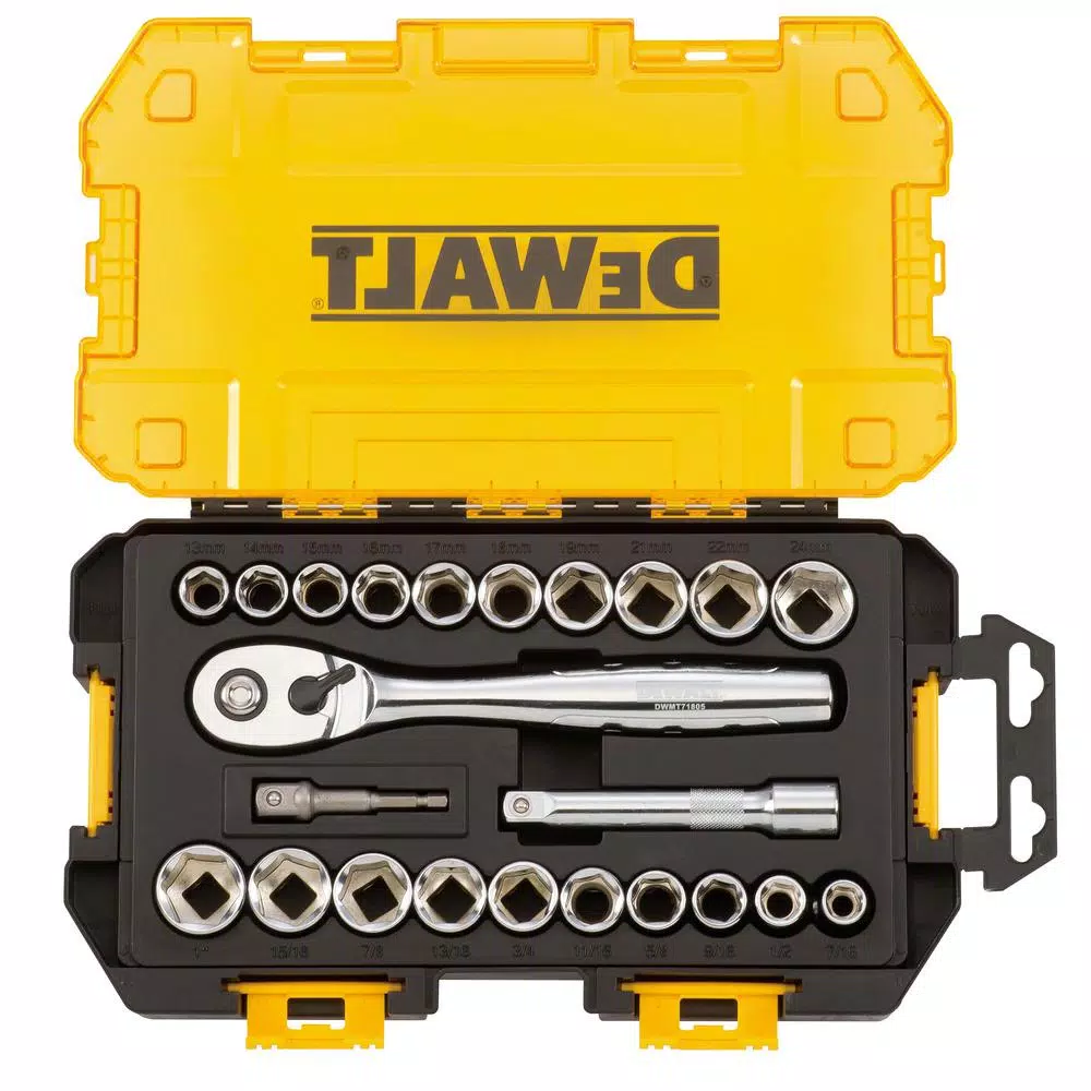 DEWALT 23-Piece 1/2 in. Drive Ratchet and Socket Set with Deep Sockets
