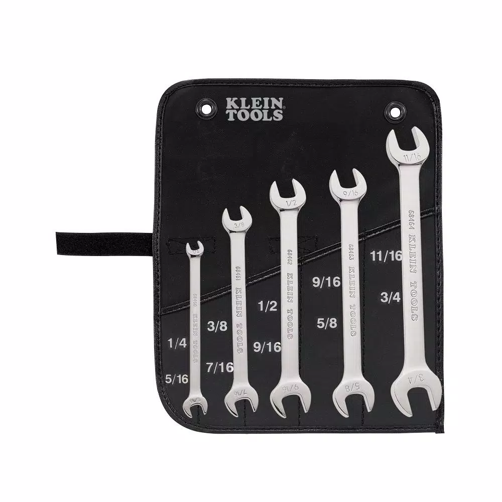 Klein Tools 5-Piece Open-End Wrench Set, Alloy Steel, Chrome-Plated